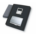 Gift Set - Stainless Steel Business Card Case & Push Button Key Ring